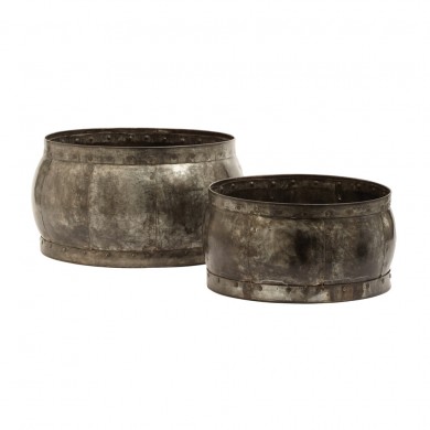 Lazy Susan 135007 Fortress Barrel Dishes - Set Of 2 - Distressed Silver