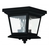 Livex Lighting 20230-04 Hathaway 2 Light Outdoor Ceiling Mount - Black / Clear Water Glass